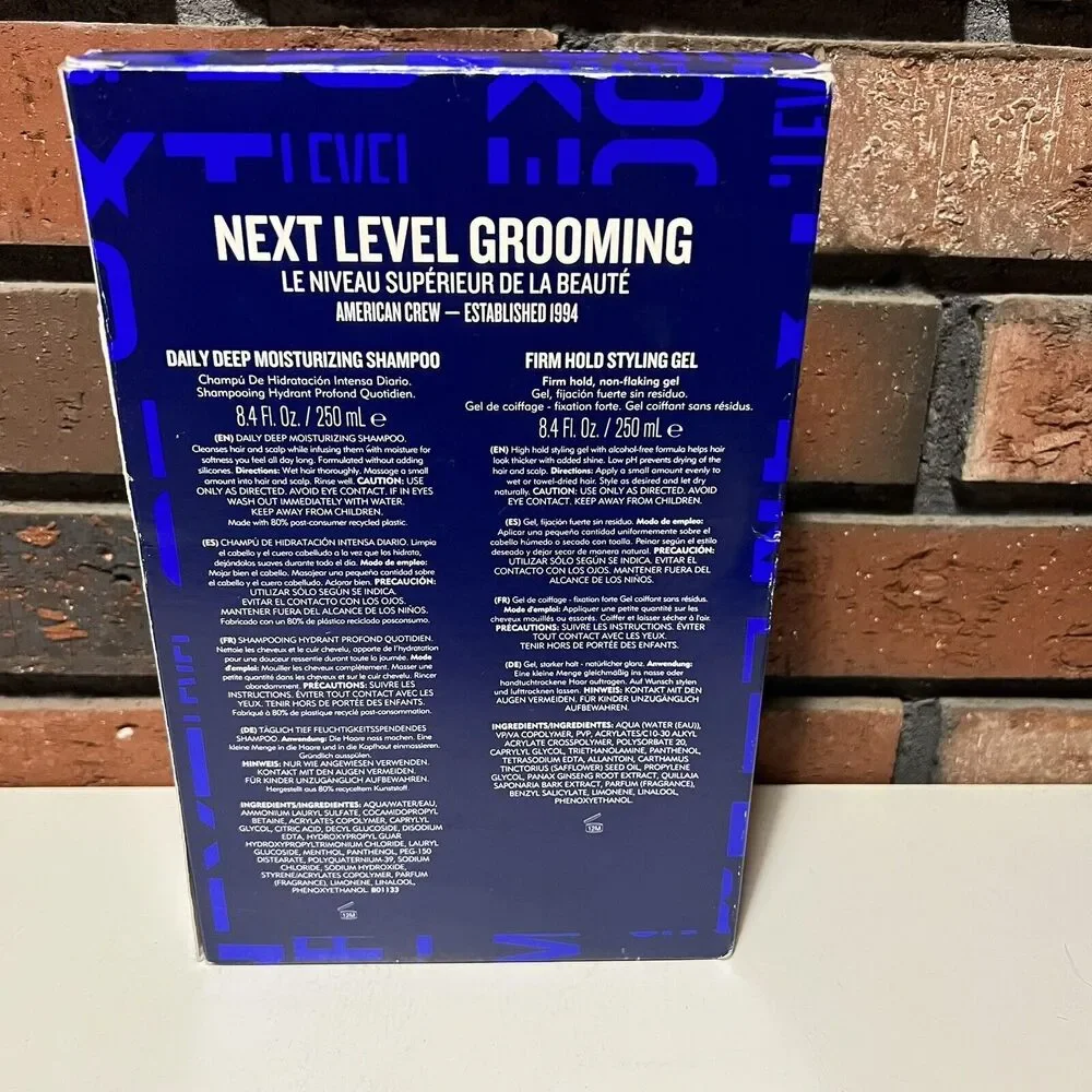 AMERICAN CREW NEXT LEVEL SET MOISTURIZING SHAMPOO AND FIRM HOLD STYLING GEL
